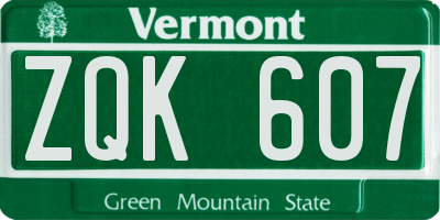 VT license plate ZQK607