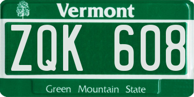 VT license plate ZQK608