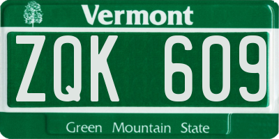 VT license plate ZQK609