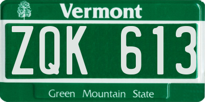 VT license plate ZQK613