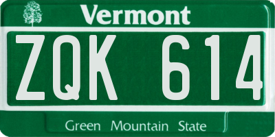 VT license plate ZQK614