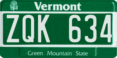 VT license plate ZQK634