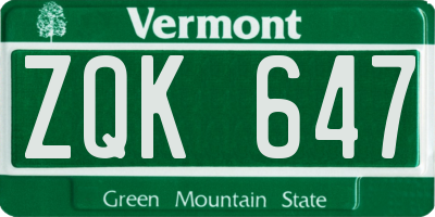 VT license plate ZQK647