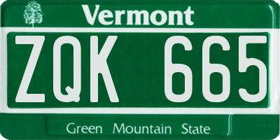 VT license plate ZQK665