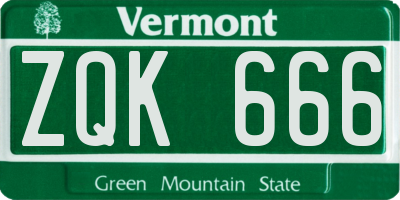 VT license plate ZQK666