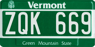 VT license plate ZQK669