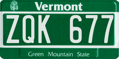 VT license plate ZQK677