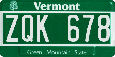 VT license plate ZQK678