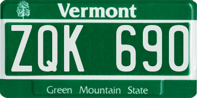 VT license plate ZQK690