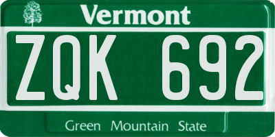 VT license plate ZQK692