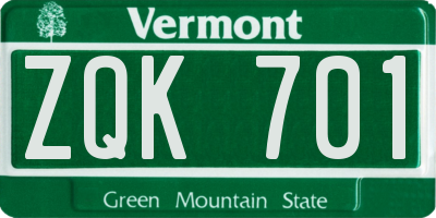 VT license plate ZQK701