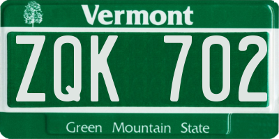 VT license plate ZQK702