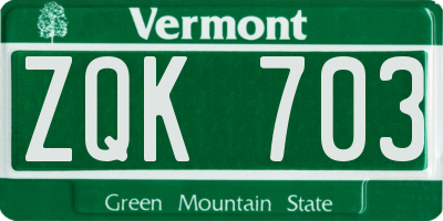 VT license plate ZQK703