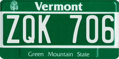 VT license plate ZQK706