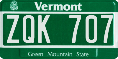 VT license plate ZQK707