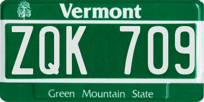VT license plate ZQK709