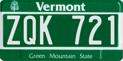 VT license plate ZQK721