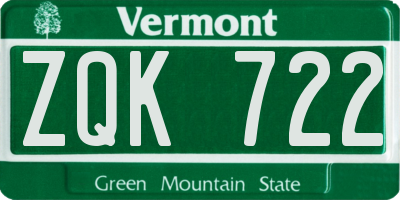 VT license plate ZQK722
