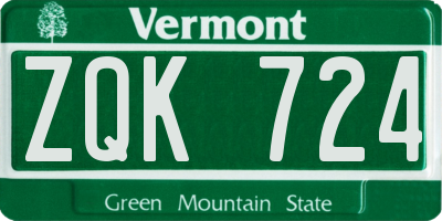 VT license plate ZQK724