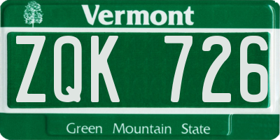 VT license plate ZQK726