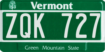 VT license plate ZQK727