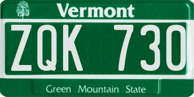 VT license plate ZQK730