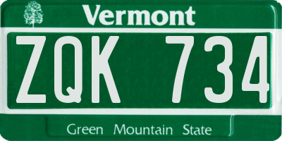 VT license plate ZQK734
