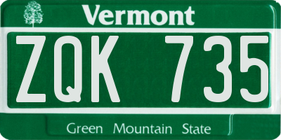 VT license plate ZQK735