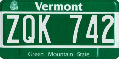 VT license plate ZQK742