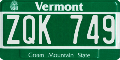 VT license plate ZQK749