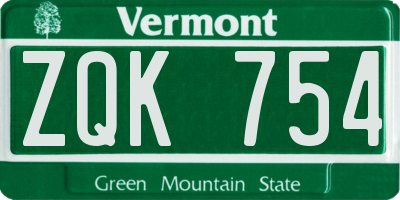 VT license plate ZQK754
