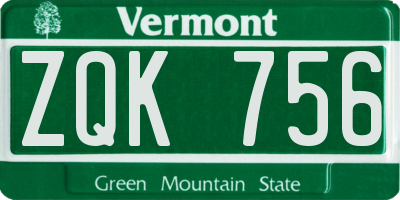 VT license plate ZQK756