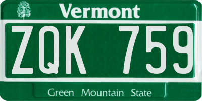 VT license plate ZQK759