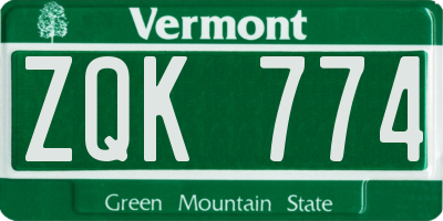 VT license plate ZQK774
