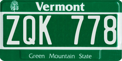 VT license plate ZQK778