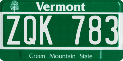 VT license plate ZQK783