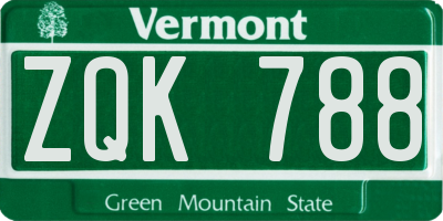 VT license plate ZQK788