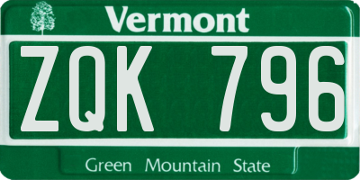VT license plate ZQK796