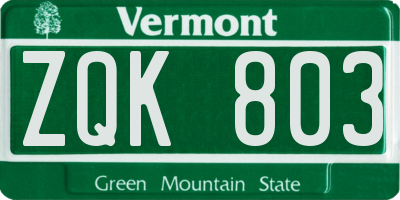VT license plate ZQK803