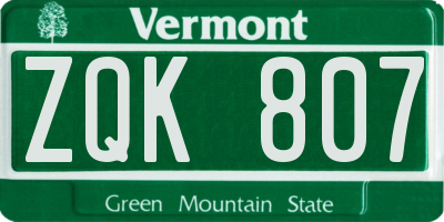 VT license plate ZQK807