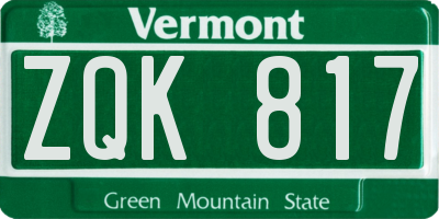 VT license plate ZQK817
