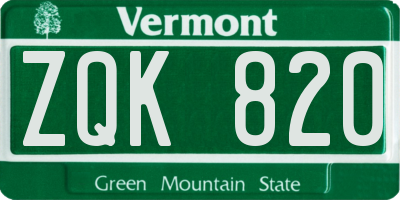 VT license plate ZQK820