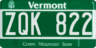 VT license plate ZQK822