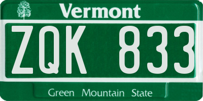VT license plate ZQK833