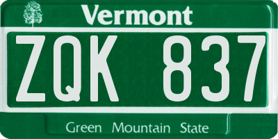 VT license plate ZQK837