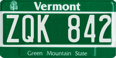 VT license plate ZQK842