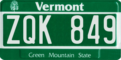 VT license plate ZQK849