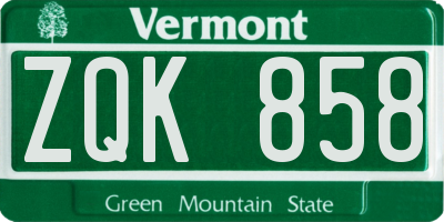 VT license plate ZQK858
