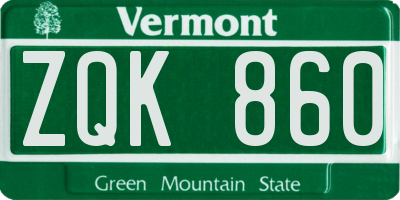 VT license plate ZQK860