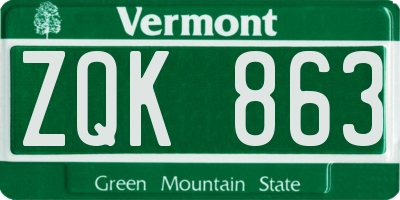 VT license plate ZQK863